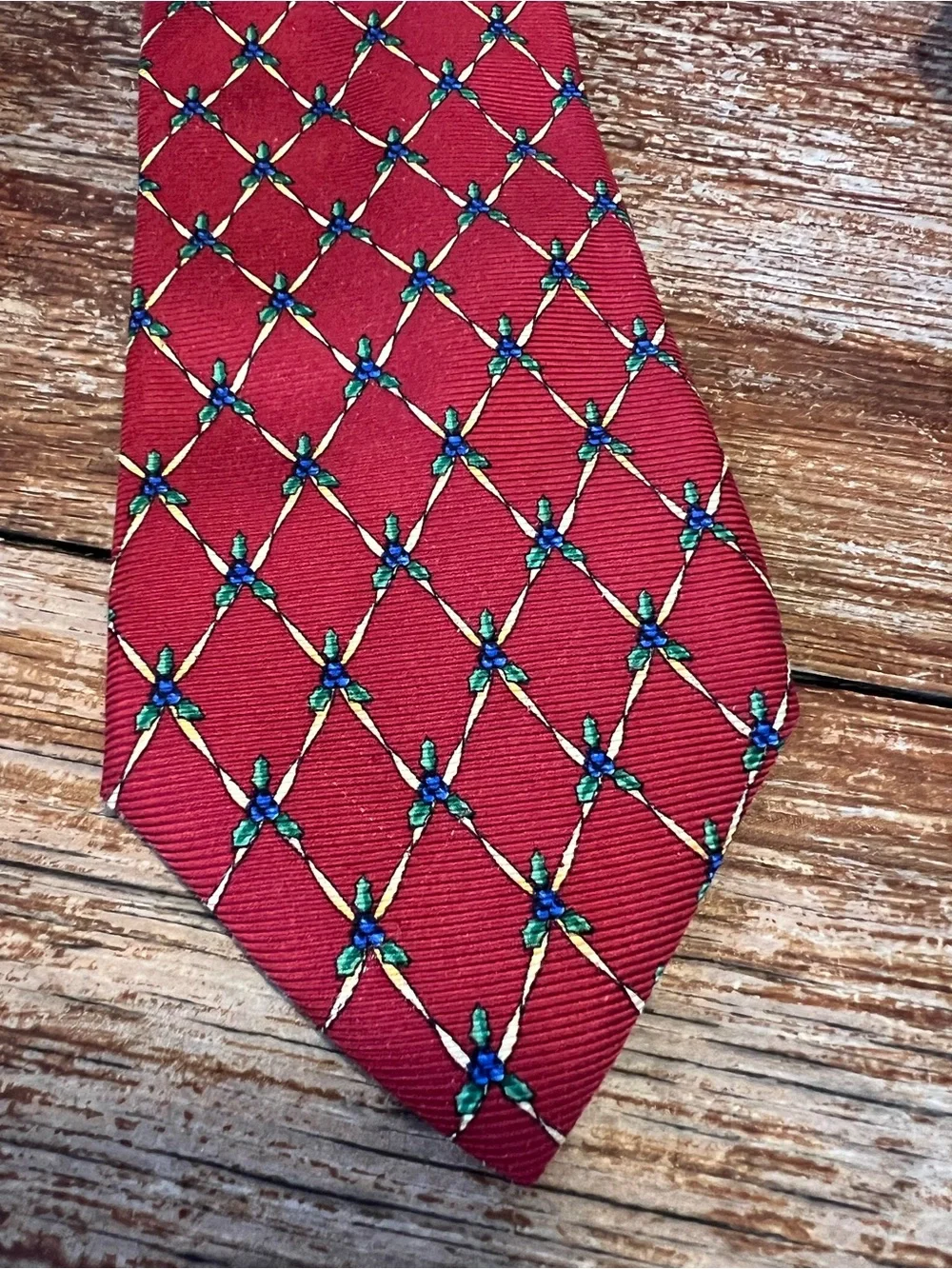 Lands’ End 100% Silk Tie HandSewn in USA Red/Burgundy Blue Berries